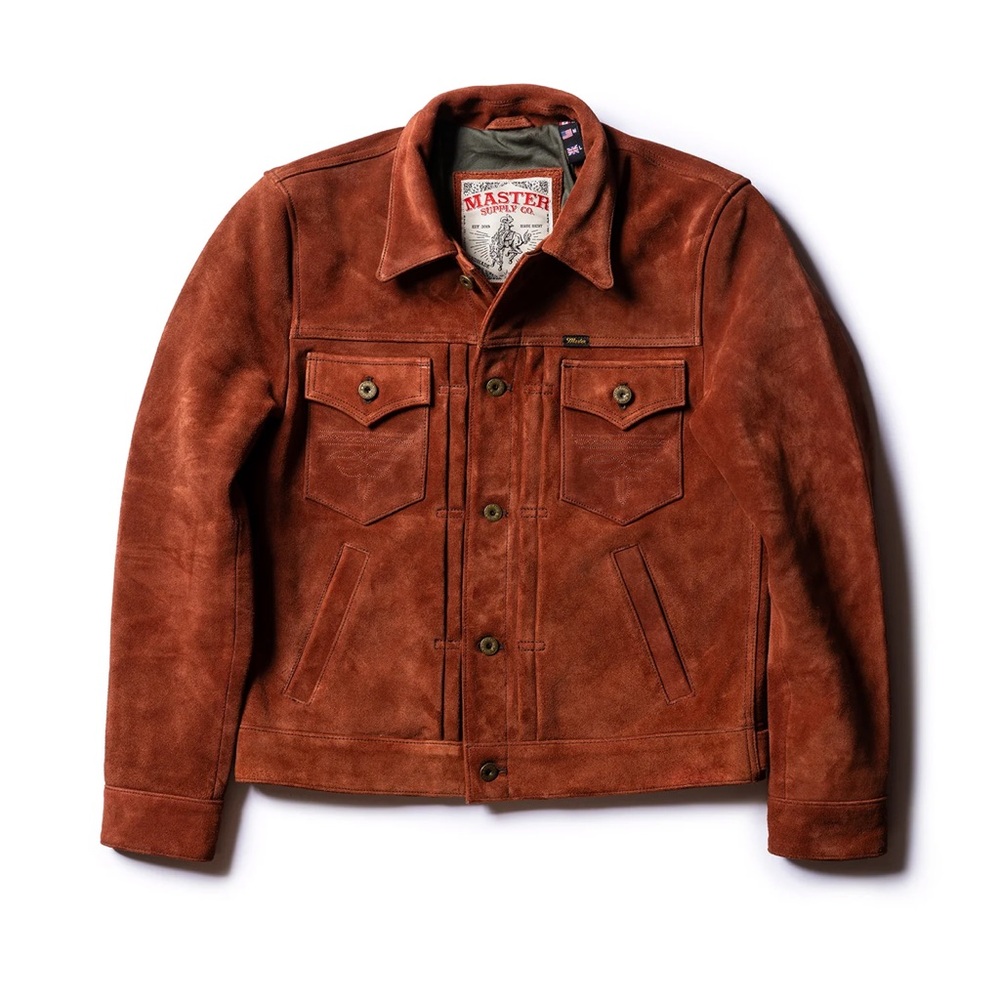 Master Supply Roughout Cowhide Rust Suede Men's Western Jacket NEW UNWORN
